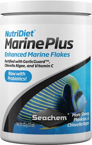 Vista 2 de Seachem NutriDiet Marine Plus Flakes - Fórmula probiótica de alimentos para peces con Entice 3.53 oz