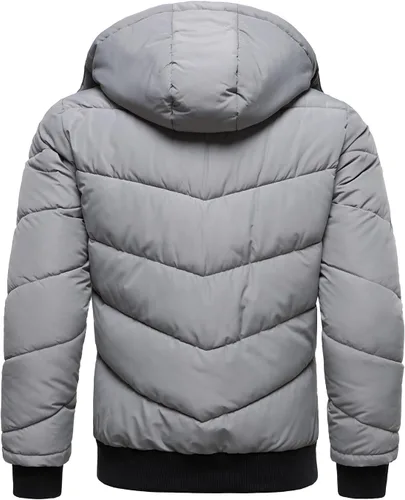 Vista 4 de HOOD CREW Abrigos de invierno para hombre, parka acolchada y a prueba de viento, chaquetas de plumón cálidas con capucha extraíble Gris