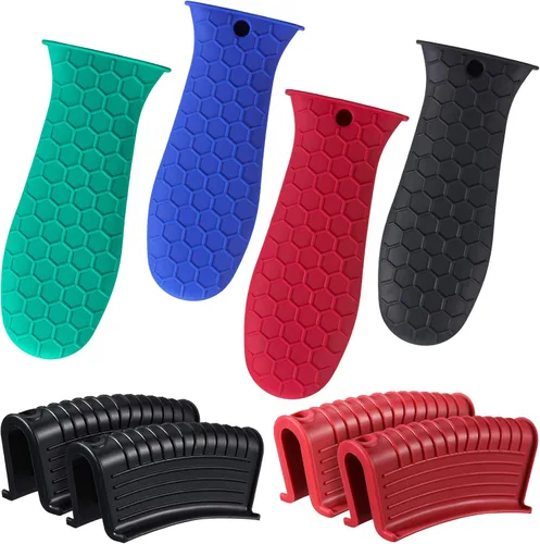 Vista 7 de Patelai Juego de 8 piezas de soportes para ollas de silicona, cubierta para mango de hierro fundido, resistente al calor, soportes para mango