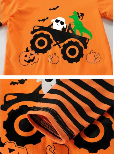 Vista 5 de CM-Kid Camisa de Halloween para niños pequeños y niñas, diseño de calabaza, esqueleto, fantasma, dinosaurio, rayas, camisetas de manga larga
