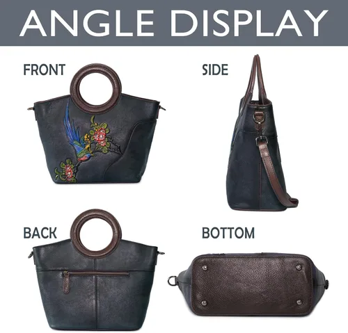 Vista 3 de Bolso bandolera de cuero genuino para mujer, bolso hecho a mano, bolso vintage de cuero en relieve, bolso de mano