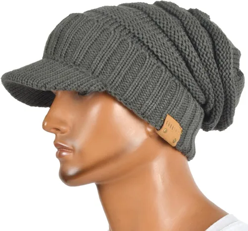 Vista 4 de Gorro de punto con forro polar grueso para hombre y mujer, con visera