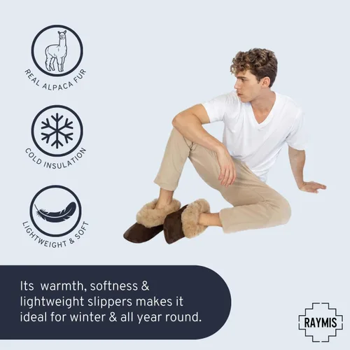 Vista 6 de Raymis Pantuflas unisex 100% de piel de alpaca para bebé, zapatos de dormir suaves, cálidos y cómodos