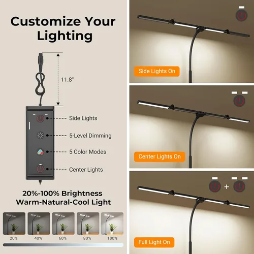 Vista 12 de Lámparas de escritorio LED para oficina en casa, lámpara de escritorio ajustable con brazo oscilante con abrazadera