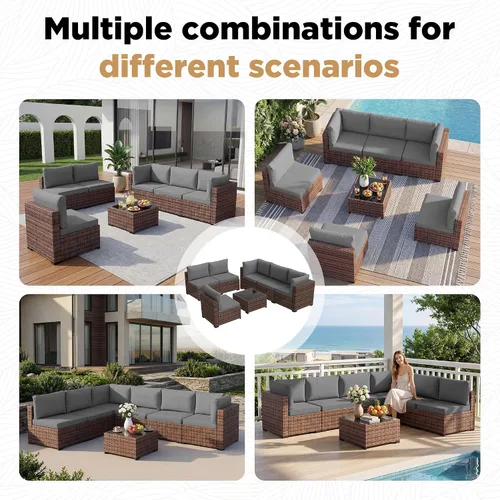 Vista 8 de LHBcraft Juego de muebles de patio al aire libre, 7 piezas seccionales Gris