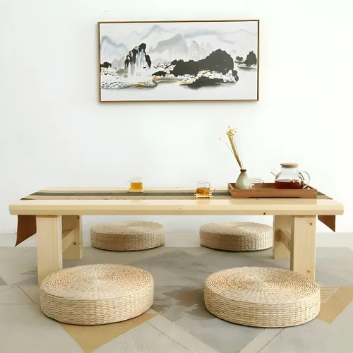 Vista 9 de Mesa de centro contemporánea de madera maciza de 4 patas, mesa de centro de estilo japonés Tatami, mesa baja de madera de pino zen, mesa de té