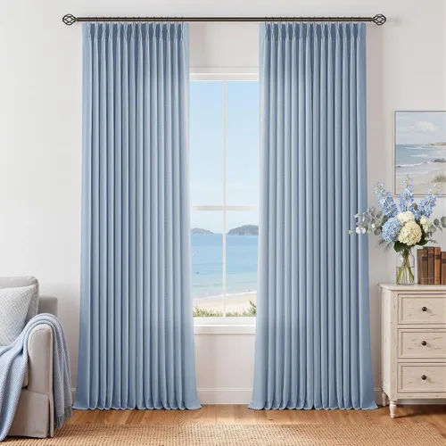 Vista 75 de TWODRAPES Juego de 2 paneles de cortinas plisadas de lino de 96 pulgadas de Avena