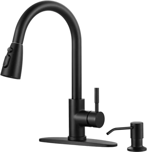 Vista 13 de WOWOW Grifo de cocina con rociador, grifo de fregadero de cocina, acero inoxidable SUS 304, grifo de cocina de níquel cepillado de arco alto