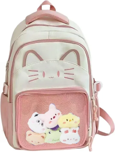 Vista 8 de Bolsa Kawaii Cat Ita, bolso con pines, bolsa con inserto, para uso diario y cosplay, nailon, Negro-blanco, Pequeño, Kawaii
