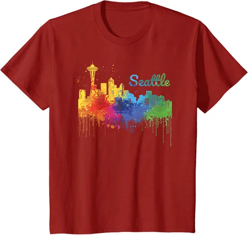 Vista 47 de Seattle Washington Skyline Watercolor Souvenir Seattle Camiseta, Negro