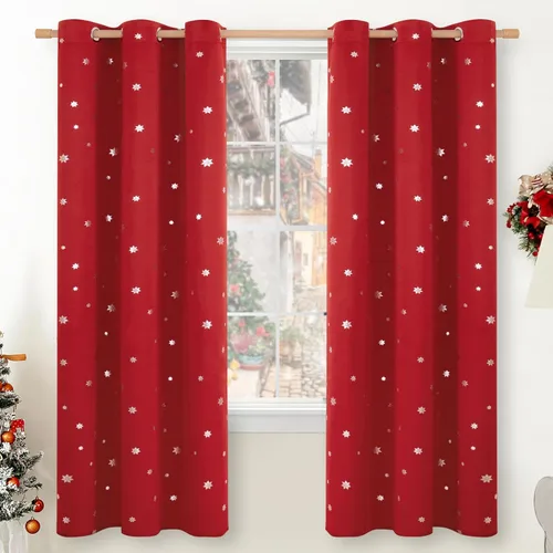 Vista 7 de BGment Cortinas de Navidad para Dormitorio de Niños 63 Pulgadas de Largo - Patrón de Copo de Nieve Decoración de Tratamientos de Ventanas con Ojales