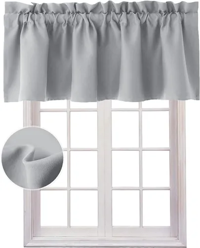 Vista 33 de Hiasan Cortinas opacas con cenefa para oscurecimiento sólido de habitación, cenefas con bolsillo para barra, para ventanas, 42 x 12 pulgadas