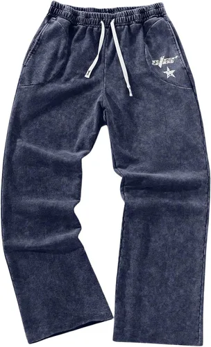 Vista 14 de SOLY HUX Pantalones deportivos holgados Y2k con cordón para hombre Gris oscuro