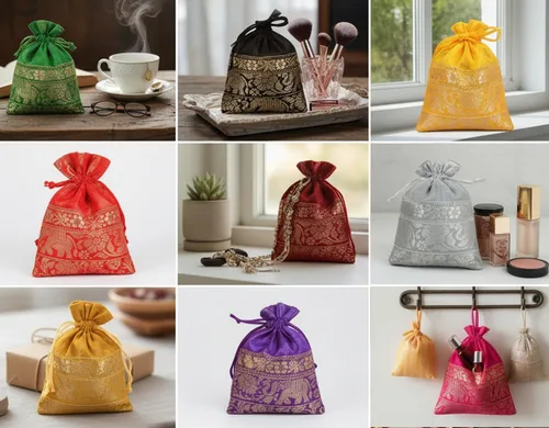 Vista 8 de Touchstone Drawstring Bags Indian Handcrafted Pouches Potli for Gifts Elefante_Multicolor (paquete de 20)