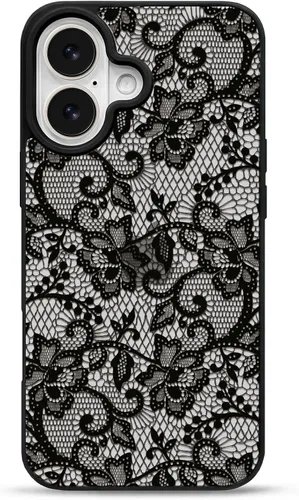 Vista 13 de NITITOP Para iPhone 14 Plus/15 Plus Funda Transparente Encaje Flor - Negro