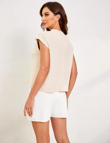 Vista 4 de Himosyber Conjunto de dos piezas para mujer, suéter de punto, chaleco corto, sudadera de descanso