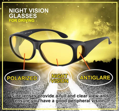 Vista 4 de Success Eyewear Gafas de conducción nocturna antirreflejos, visión nocturna, tinte amarillo, reducción de deslumbramiento, ajuste sobre gafas de sol