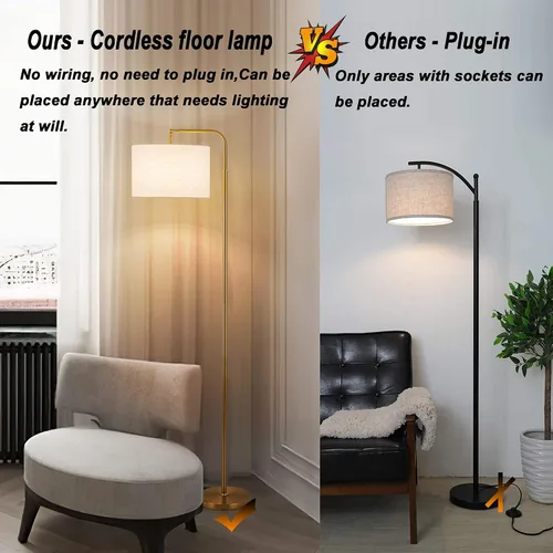 Vista 5 de Lámpara de pie inalámbrica regulable que funciona con pilas con control remoto Lámpara de pie de arco con cabeza ajustable para dormitorio y sala