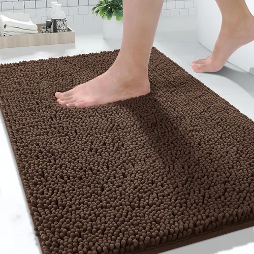 Vista 47 de Yimobra Tapetes de baño lavables, de chenilla súper suave y absorbente, para suelo y alfombra, de secado rápido, antideslizante, para bañera y Beige