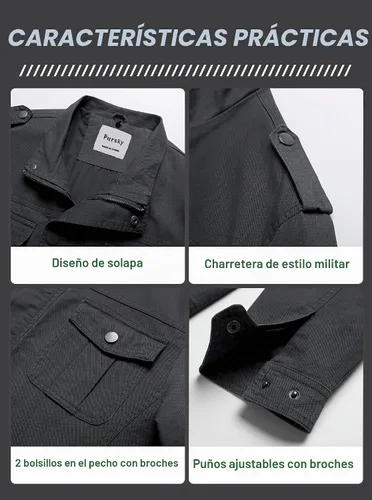 Vista 5 de Pursky Chaqueta Militar de Hombre Chaqueta de Algodón Lavado Casual con Capucha de Lienzo Abrigo de Otoño Gris