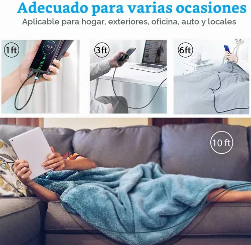 Vista 5 de Terasako - Paquete de 4 cables de carga magnéticos [1 pie/3 pies/6 pies/6 pies], cable de carga magnético giratorio de 360° con luz LED, cables