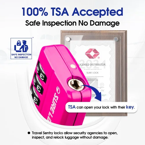 Vista 2 de SURE LOCK Cerradura de combinación reiniciable de 4 dígitos aprobada por la TSA con alerta abierta, diales de fácil lectura, para equipaje 17021ALL