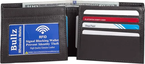 Vista 27 de Bullz RFID bloqueo de señal de protección contra robo de cuero grande grueso de seguridad para hombre cartera, Negro