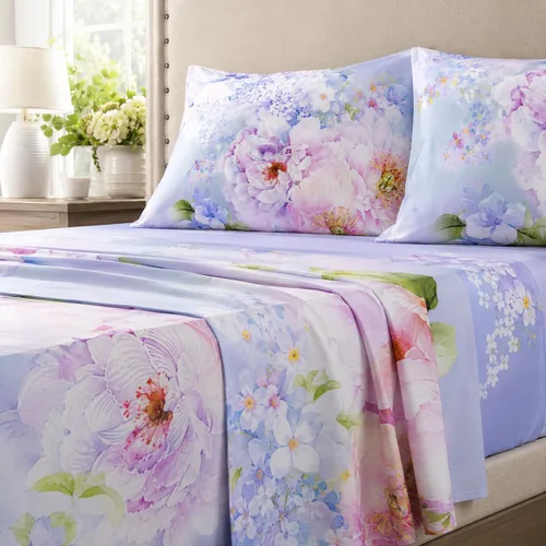Vista 5 de YIYEA Juego de sábanas individuales, sábanas de hotel de calidad de 1800 hilos de microfibra doble cepillada con flores para cama individual, extra