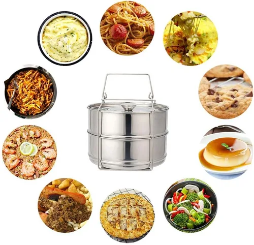 Vista 7 de Sartenes apilables para vaporizador, accesorios instantáneos para ollas de 6 cuartos de galón de 2, mango de silicona y tapas intercambiables