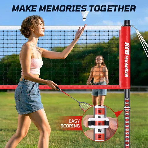 Vista 8 de Haokelball Outdoor Badminton Net Set with Anti-Sag Winch System - 20ft Badminton Net, 4 Rackets, 4 Shuttlecocks & Carry Bag, Badminton Set for