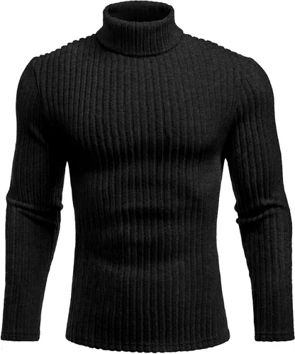 Vista 2 de Ekouaer Camisetas de cuello alto para hombre, camisa de manga larga, térmicas, ligeras, de capa base, acanaladas, suéteres sin botones, tallas S-XXL
