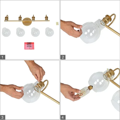 Vista 8 de KSANA Lámpara de tocador de baño, 4 luces de 28.5 pulgadas, grandes lámparas de baño doradas, modernas luces de tocador para baño con pantallas