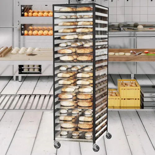 Vista 5 de Cubierta comercial para estante de pan con cremallera, cubierta de estante de sartén de 20 niveles con rejillas de ventilación, 23 x 28 x 64