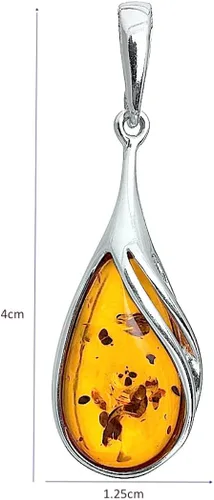 Vista 4 de Ian and Valeri Co. Amber Sterling Silver Drop Pendant Necklace 18 inches