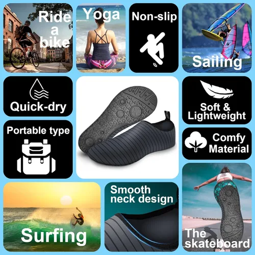 Vista 2 de NUPELL Zapatos de agua descalzos de secado rápido, calcetines acuáticos sin cordones para hombre y mujer, para playa, natación, surf, yoga