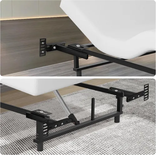 Vista 6 de Soportes de cabecera para marco de cama de metal, base ajustable, soportes de montaje en pared, kit de extensión de estribo para cama individual