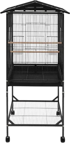 Vista 6 de Jaula grande para pájaros, jaulas movibles para pájaros con ruedas, 4 ventanas de alimentación, bandeja deslizante, aviario panorámico para pájaros