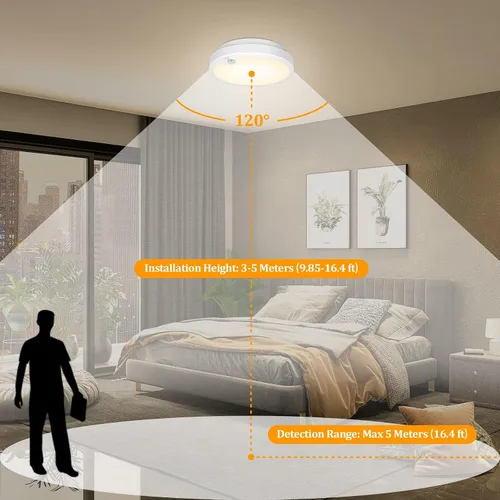 Vista 3 de Paquete de 2 luces de techo LED con sensor de movimiento operadas por batería para interiores, lámpara de montaje empotrado inalámbrica regulable