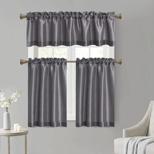 Vista 8 de Juego de cenefa de cocina de seda sintética, cortinas de 36 pulgadas con bolsillo para barra para sala de estar, dormitorio y baño, estilo rústico