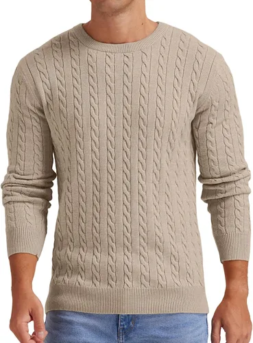 Vista 2 de Askdeer Suéter de punto suave clásico con cuello redondo para hombre con borde acanalado