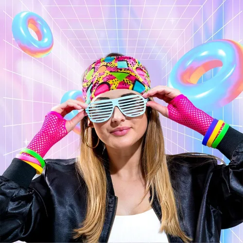 Vista 5 de Diademas de neón de los años 80 y 90, accesorios de atuendo para mujeres y hombres, retro vintage, bandas para el sudor, atléticas, elásticas