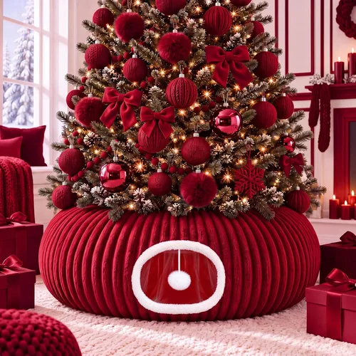 Vista 14 de Túnel de árbol de Navidad para gatos de 36 pulgadas, cama de dona, blanco
