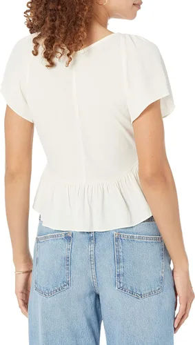 Vista 2 de The Drop Elize - Blusa de crepé con manga abombada y lazo frontal para mujer