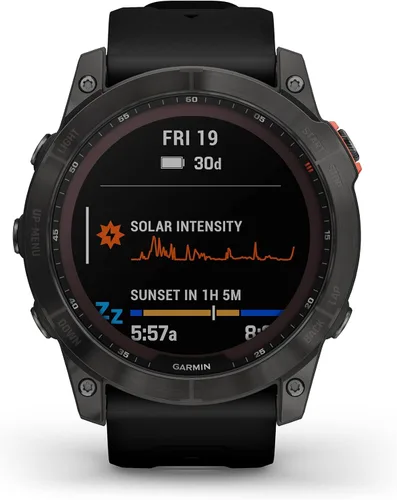 Vista 4 de Garmin Fenix 7X - Reloj GPS multideportivo impermeable con pantalla solar de 1.4 pulgadas con linterna LED integrada y Bluetooth