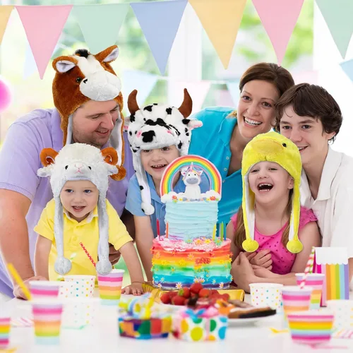 Vista 4 de Newcotte 6 piezas de sombreros de disfraz para niños, conjunto de sombreros de animales de felpa, accesorios de cabeza de animales divertidos
