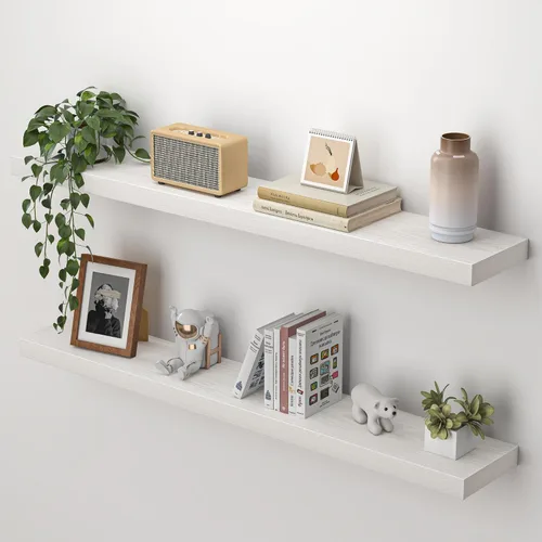 Vista 37 de Heimlove Estantes flotantes para pared, estante de 16 pulgadas para baño pequeño, almacenamiento montado y exhibición, estantes de madera para Negro