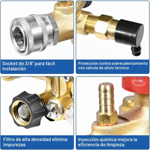 Vista 4 de TOOLCY Bomba de lavadora a presión de 3400 PSI Bomba triple horizontal del 3.0 GPM con descargador de ajuste de presión, 5 puntas de boquilla