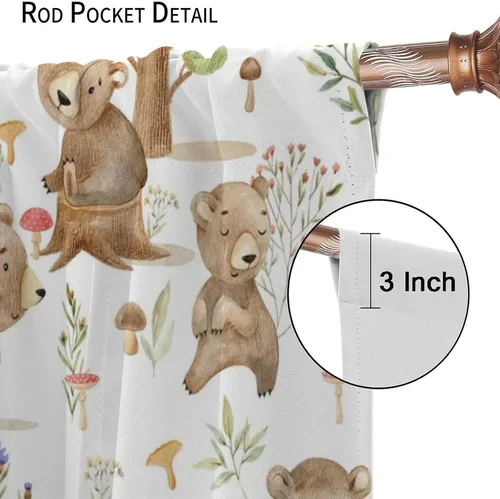 Vista 5 de Cortinas de animales del bosque, tratamientos de ventana para dormitorio del hogar, decoración de ventana de caricaturas, oso de acuarela, ardilla