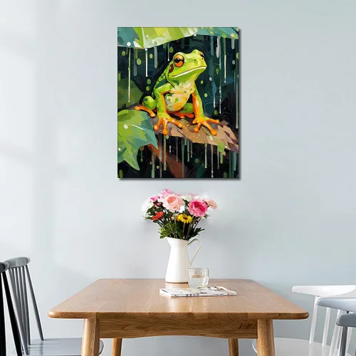 Vista 2 de TUMOVO Pintura por números para adultos y niños, rana sentada en una rama, pintura por números, pinturas al óleo, artes y manualidades, kits