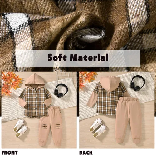 Vista 5 de Aalizzwell Conjunto de sudadera con capucha a cuadros para niños pequeños
